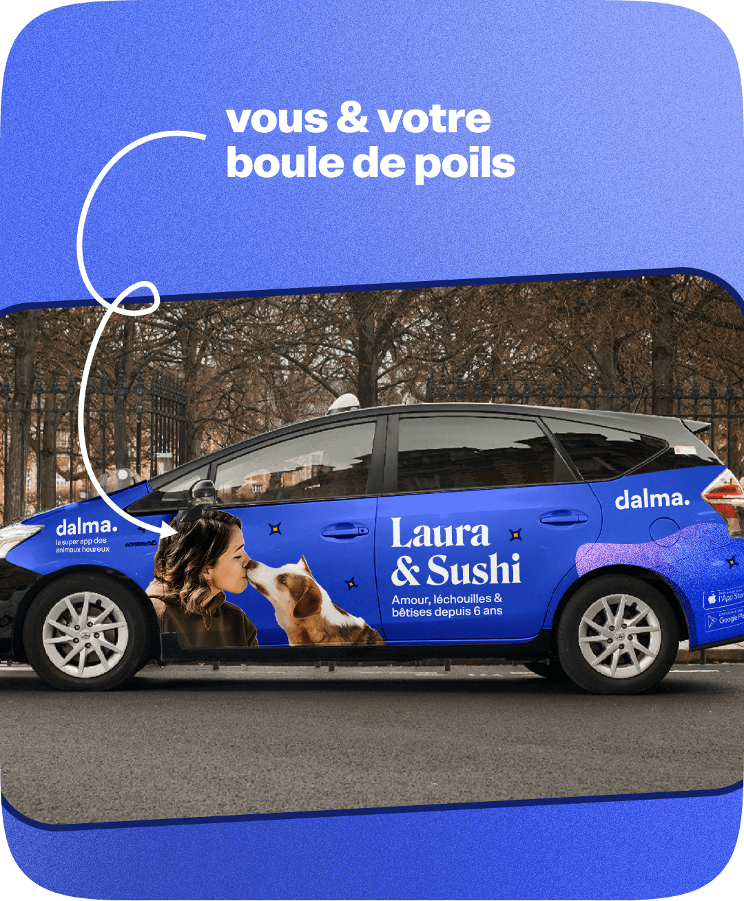 Image d'un taxi avec la photo de vous et votre boule de poils